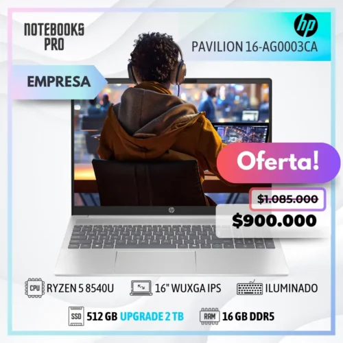 HP PAVILION 16-AG0003CA - RYZEN 5 8540U - SSD 512 - 16 GB RAM DDR5 - 16" WUXGA IPS