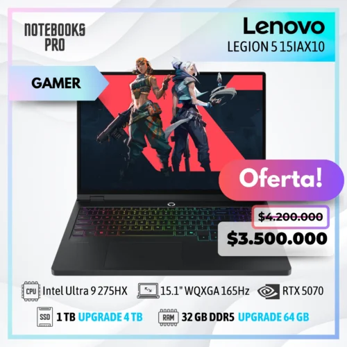 LENOVO LEGION 5 15IAX10 - Intel Core Ultra 9 275HX - SSD 1 TB - 32 GB RAM DDR5 - RTX 5070 - 15.1" WQXGA OLED 165Hz