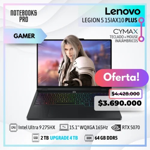 LENOVO LEGION 5 15IAX10 PLUS - Intel Core Ultra 9 275HX - SSD 2 TB - 64 GB RAM DDR5 - RTX 5070 - 15.1" WQXGA OLED 165Hz