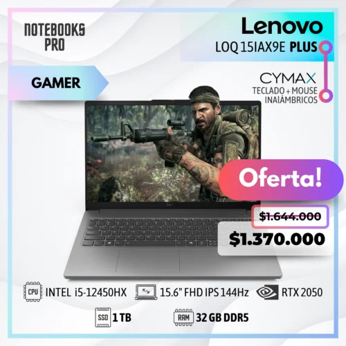 LENOVO LOQ 15IAX9E PLUS - i5-12450HX - SSD 1 TB - 32 GB DDR5 - RTX 2050 - 15.6" FHD IPS 144Hz