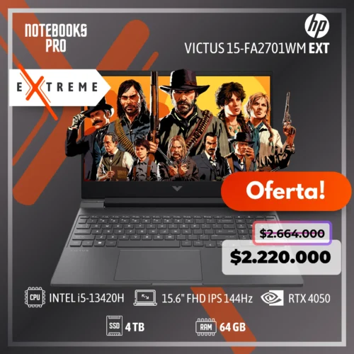 HP VICTUS 15-FA2701WM EXTREME - i5-13420H - 4 TB - 64 GB RAM - 15.6” FHD IPS LED 144Hz - RTX 4050