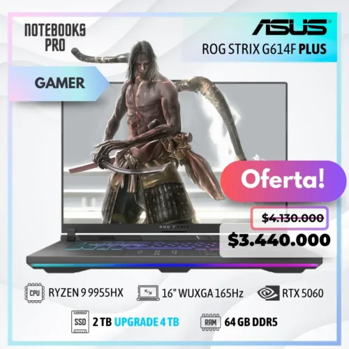 ASUS ROG STRIX G614F PLUS - RYZEN 9 9955HX - SSD 2TB - 64 GB RAM DDR5 - 16" WUXGA 165Hz - RTX 5060 - Teclado retroiluminado - 16 Núcleos