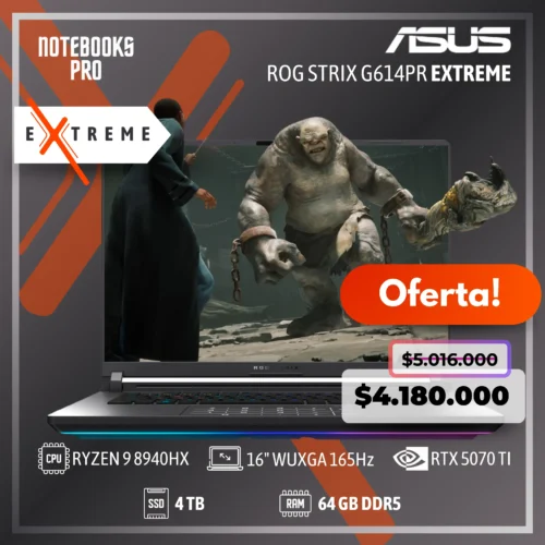 ASUS ROG STRIX G614PR EXTREME - RYZEN 9 8940HX - SSD 4TB - 64 GB RAM DDR5 - 16" WUXGA 165Hz - RTX 5070 Ti