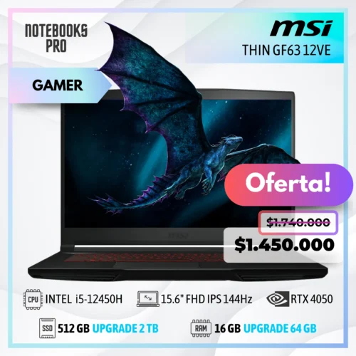 MSI THIN GF63 12VE - i5-12450H - SSD 512 - 16 GB RAM - RTX 4050 - 15.6" FHD IPS 144Hz