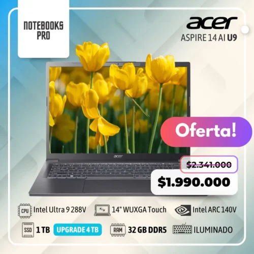 ACER ASPIRE 14 AI - Intel Core Ultra 9 288V - SSD 1 TB - 32 GB RAM DDR5 - Intel ARC 140V - 14" WUXGA IPS Touch