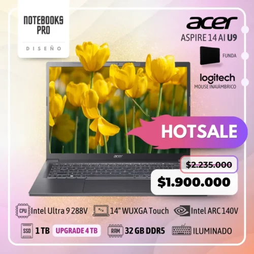 ACER ASPIRE 14 AI - Intel Core Ultra 9 288V - SSD 1 TB - 32 GB RAM DDR5 - Intel ARC 140V - 14" WUXGA IPS Touch