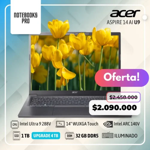 ACER ASPIRE 14 AI - Intel Core Ultra 9 288V - SSD 1 TB - 32 GB RAM DDR5 - Intel ARC 140V - 14" WUXGA IPS Touch