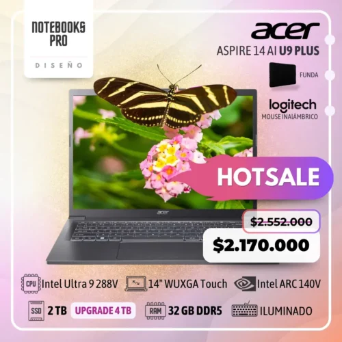 ACER ASPIRE 14 AI PLUS - Intel Core Ultra 9 288V - SSD 2 TB - 32 GB RAM DDR5 - Intel ARC 140V - 14" WUXGA IPS Touch