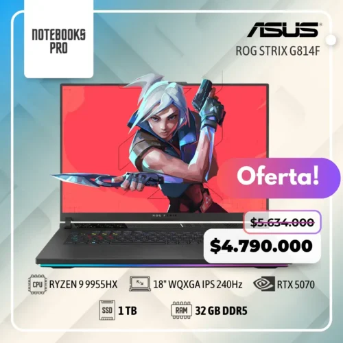 ASUS ROG STRIX G814F - RYZEN 9 9955HX - SSD 1 TB - 32 GB RAM DDR5 - RTX 5070 - 18" WQXGA IPS 240Hz