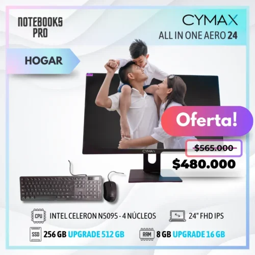 CYMAX AERO N5095 ALL IN ONE - INTEL CELERON N5095 - SSD 256 GB - 8 GB RAM - 24" FHD IPS - 4 Núcleos