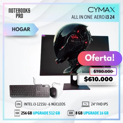 CYMAX AERO i3 ALL IN ONE - i3-1215U - SSD 256 GB - 8 GB RAM - 24" FHD IPS - 6 Núcleos
