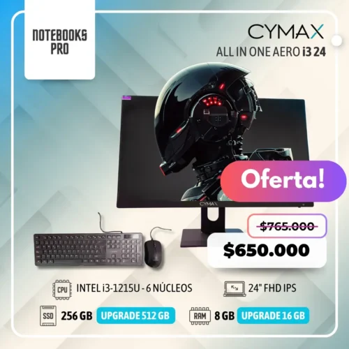 CYMAX AERO i3 ALL IN ONE - i3-1215U - SSD 256 GB - 8 GB RAM - 24" FHD IPS - 6 Núcleos