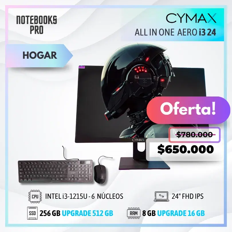 CYMAX AERO i3 ALL IN ONE - i3-1215U - SSD 256 GB - 8 GB RAM - 24" FHD IPS - 6 Núcleos