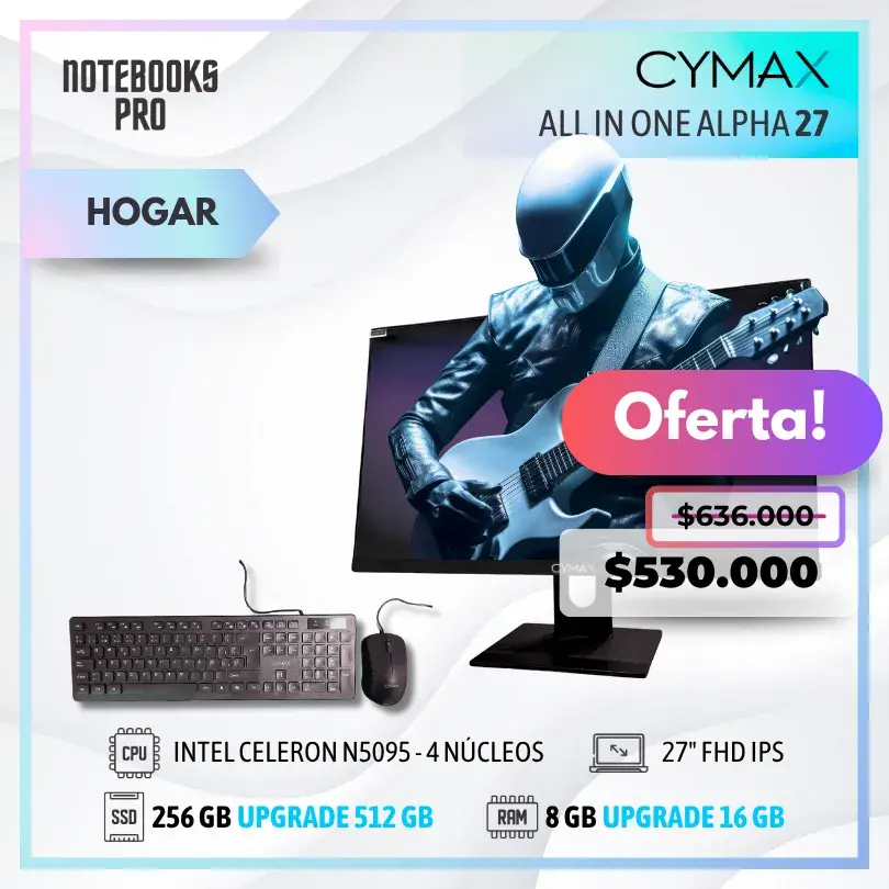 CYMAX ALPHA INTEL CELERON N5095 ALL IN ONE - SSD 256 GB - 8 GB RAM - 27" FHD IPS - 4 Núcleos