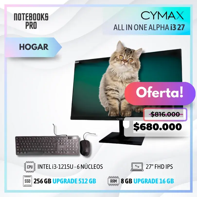 CYMAX ALPHA i3 ALL IN ONE - i3-1215U - SSD 256 GB - 8 GB RAM - 27" FHD IPS - 6 Núcleos