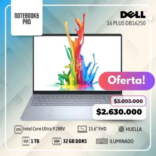 DELL 16 PLUS DB16250 - Intel Core Ultra 9 288V - SSD 1 TB - 32 GB RAM DDR5 - 16” FHD+ Touch - Lector de huella - Teclado retroiluminado - 8 Núcleos