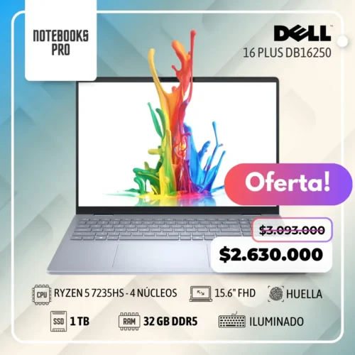 DELL 16 PLUS DB16250 - Intel Core Ultra 9 288V - SSD 1 TB - 32 GB RAM DDR5 - 16” FHD+ Touch - Lector de huella - Teclado retroiluminado - 8 Núcleos
