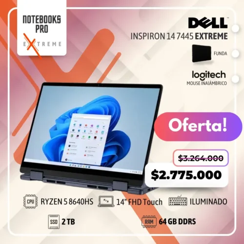 DELL INSPIRON 14 7445 2-IN-1 EXTREME - RYZEN 5 8640HS - SSD 2 TB - 64 GB RAM DDR5 - 14" FHD+ Touch