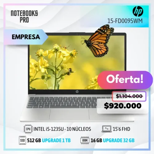 HP 15-FD0095WM - i5-1235U - SSD 512 GB - 16 GB RAM - 15'6 FHD - 10 Núcleos