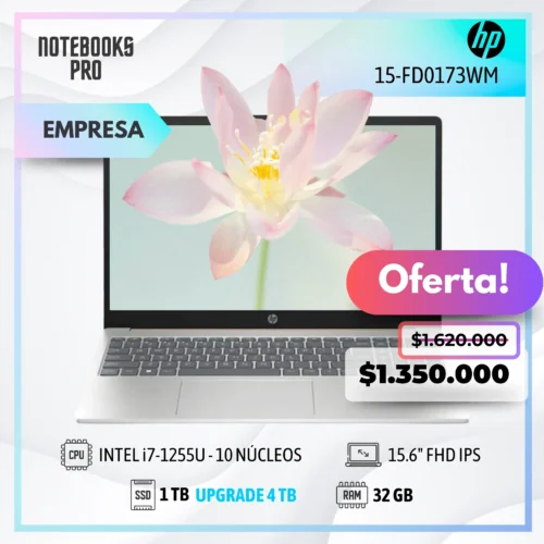 HP 15-FD0173WM - i7-1255U - SSD 1 TB - 32 GB RAM - 15.6" FHD IPS - 10 Núcleos