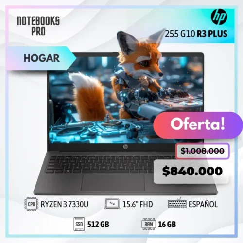 HP 255 G10 R3 - RYZEN 3 7330U PLUS - SSD 512 GB - 16 GB RAM - 15.6" HD - Teclado Español - 4 núcleos