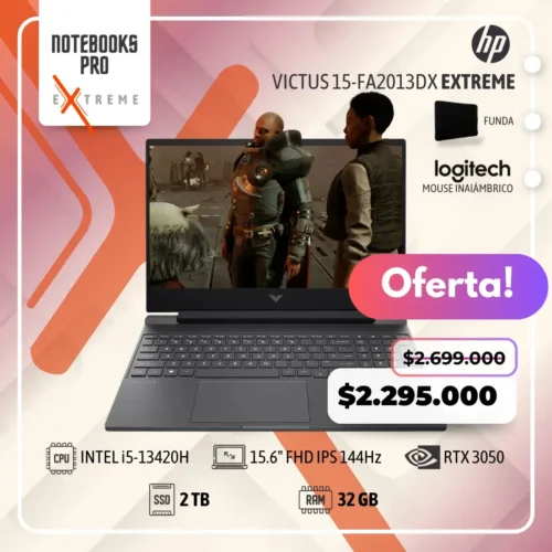 HP VICTUS 15-FA2013DX EXTREME - i5-13420H - SSD 2 TB - 32 GB RAM - 15.6" FHD IPS 144Hz - RTX 3050 - Teclado Retroiluminado - 8 Núcleos