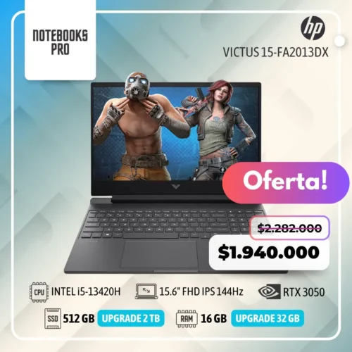 HP VICTUS 15-FA2013DX - i5-13420H - SSD 512 GB - 16 GB RAM - 15.6" FHD IPS 144Hz - RTX 3050 - Teclado Retroiluminado - 8 Núcleos