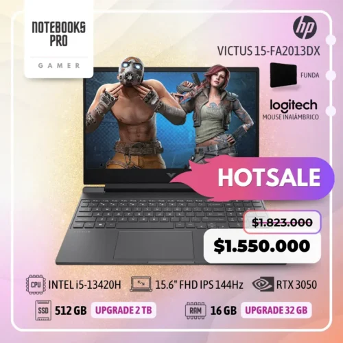 HP VICTUS 15-FA2013DX - i5-13420H - SSD 512 GB - 16 GB RAM - 15.6" FHD IPS 144Hz - RTX 3050 - Teclado Retroiluminado - 8 Núcleos