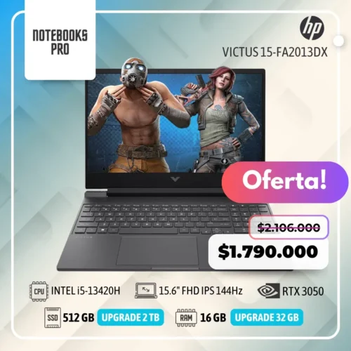 HP VICTUS 15-FA2013DX - i5-13420H - SSD 512 GB - 16 GB RAM - 15.6" FHD IPS 144Hz - RTX 3050 - Teclado Retroiluminado - 8 Núcleos