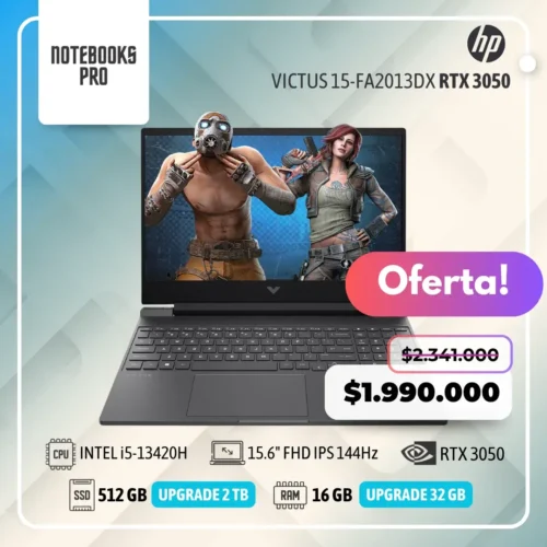 HP VICTUS 15-FA2013DX - i5-13420H - SSD 512 GB - 16 GB RAM - 15.6" FHD IPS 144Hz - RTX 3050 - Teclado Retroiluminado - 8 Núcleos