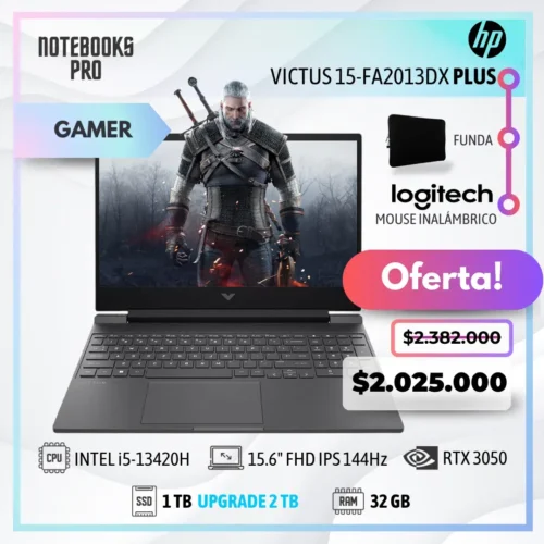 HP VICTUS 15-FA2013DX PLUS - i5-13420H - SSD 1 TB - 32 GB RAM - 15.6" FHD IPS 144Hz - RTX 3050 - Teclado Retroiluminado - 8 Núcleos