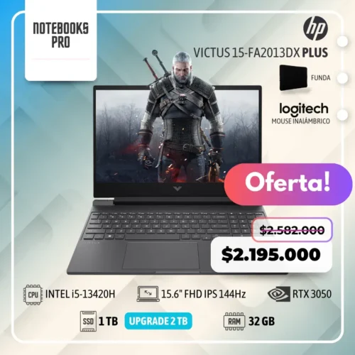 HP VICTUS 15-FA2013DX PLUS - i5-13420H - SSD 1 TB - 32 GB RAM - 15.6" FHD IPS 144Hz - RTX 3050 - Teclado Retroiluminado - 8 Núcleos
