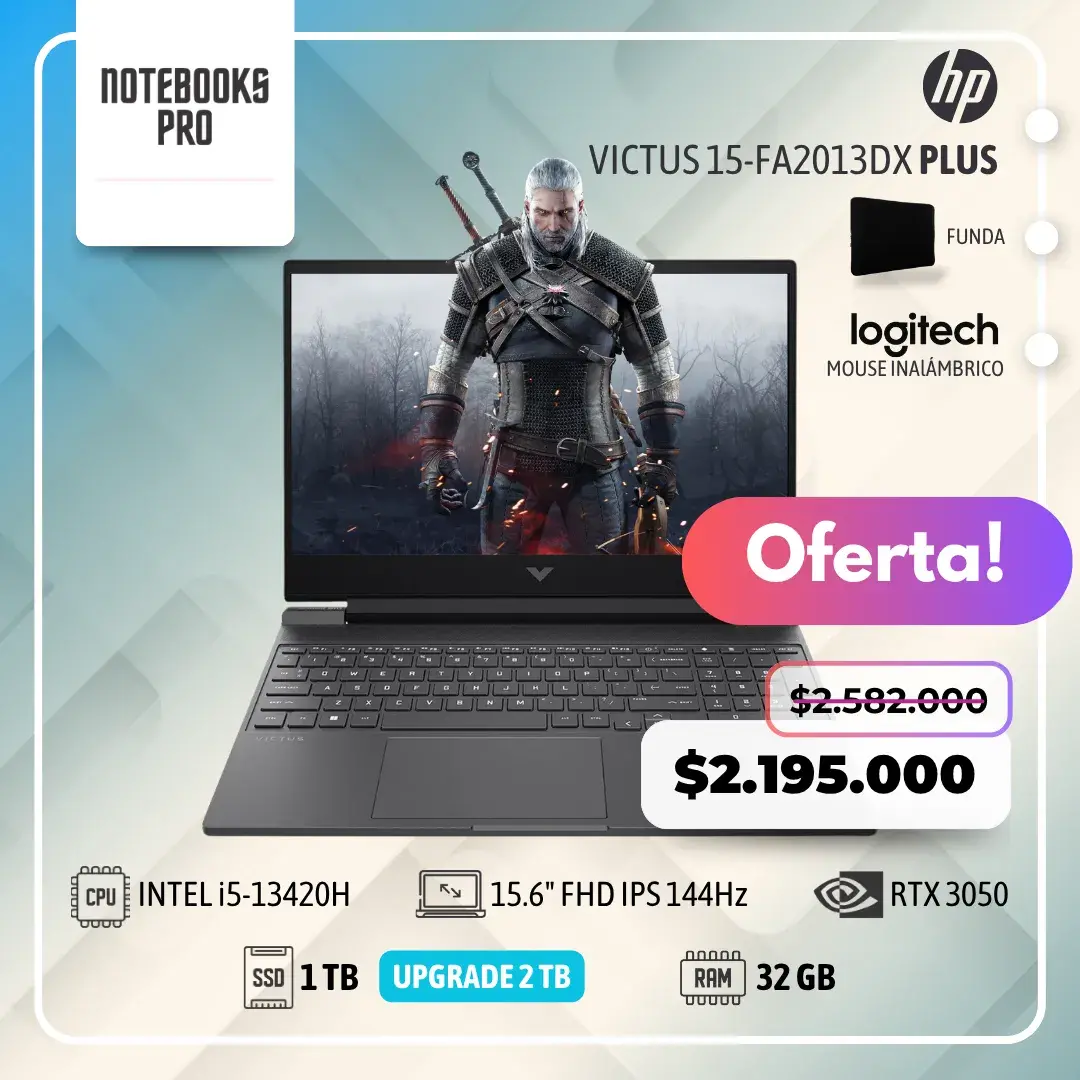 HP VICTUS 15-FA2013DX PLUS - i5-13420H - SSD 1 TB - 32 GB RAM - 15.6" FHD IPS 144Hz - RTX 3050 - Teclado Retroiluminado - 8 Núcleos