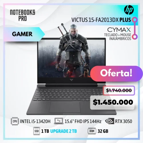 HP VICTUS 15-FA2013DX PLUS - i5-13420H - SSD 1 TB - 32 GB RAM - 15.6" FHD IPS 144Hz - RTX 3050 - Teclado Retroiluminado - 8 Núcleos - KIT TECLADO + MOUSE WIRELESS CYMAX