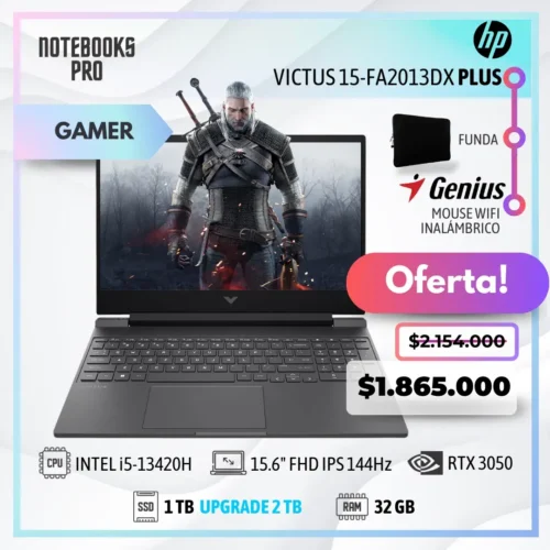 HP VICTUS 15-FA2013DX PLUS - i5-13420H - SSD 1 TB - 32 GB RAM - 15.6" FHD IPS 144Hz - RTX 3050 - Teclado Retroiluminado - 8 Núcleos