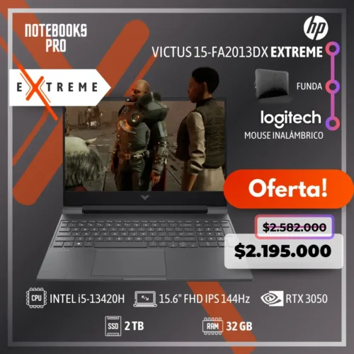 HP VICTUS 15-FA2013DX EXTREME - i5-13420H - SSD 2 TB - 32 GB RAM - 15.6" FHD IPS 144Hz - RTX 3050 - Teclado Retroiluminado - 8 Núcleos