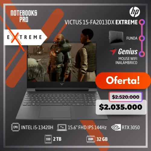 HP VICTUS 15-FA2013DX EXTREME - i5-13420H - SSD 2 TB - 32 GB RAM - 15.6" FHD IPS 144Hz - RTX 3050 - Teclado Retroiluminado - 8 Núcleos