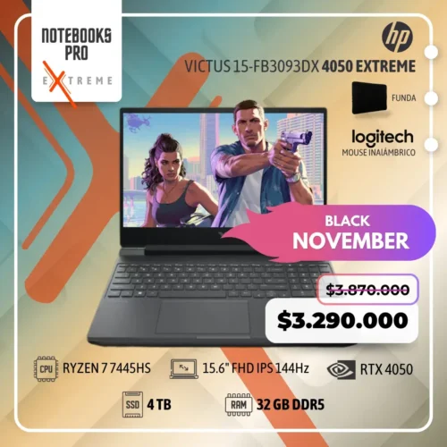 HP VICTUS 15-FB3093DX EXTREME - RYZEN 7 7445HS - SSD 4 TB - 32 GB RAM DDR5 - 15.6" FHD IPS 144Hz - RTX 4050 - 6 núcleos - Teclado retroiluminado