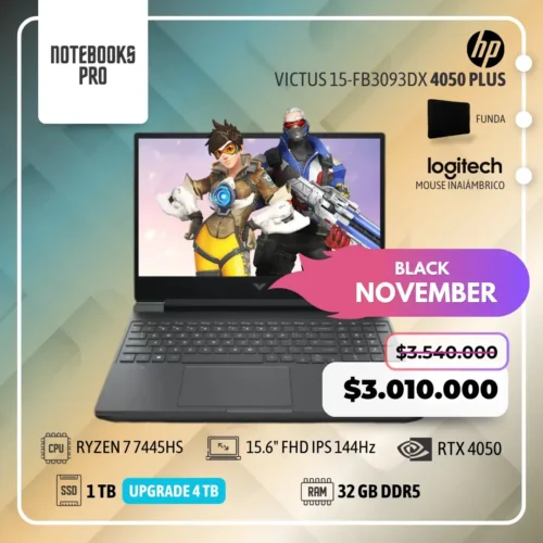HP VICTUS 15-FB3093DX PLUS - RYZEN 7 7445HS - SSD 1 TB - 32 GB RAM DDR5 - 15.6" FHD IPS 144Hz - RTX 4050 - 6 núcleos - Teclado retroiluminado