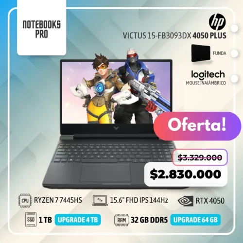 HP VICTUS 15-FB3093DX PLUS - RYZEN 7 7445HS - SSD 1 TB - 32 GB RAM DDR5 - 15.6" FHD IPS 144Hz - RTX 4050 - 6 núcleos - Teclado retroiluminado