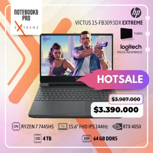 HP VICTUS 15-FB3093DX EXTREME - RYZEN 7 7445HS - SSD 4 TB - 64 GB RAM DDR5 - 15.6" FHD IPS 144Hz - RTX 4050 - 6 núcleos - Teclado retroiluminado