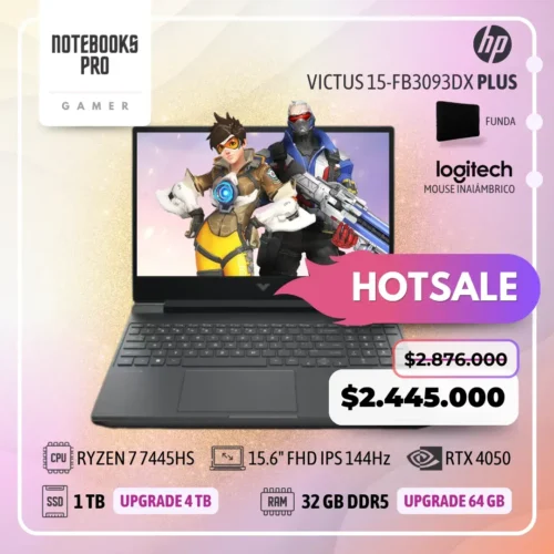 HP VICTUS 15-FB3093DX PLUS - RYZEN 7 7445HS - SSD 1 TB - 32 GB RAM DDR5 - 15.6" FHD IPS 144Hz - RTX 4050 - 6 núcleos - Teclado retroiluminado