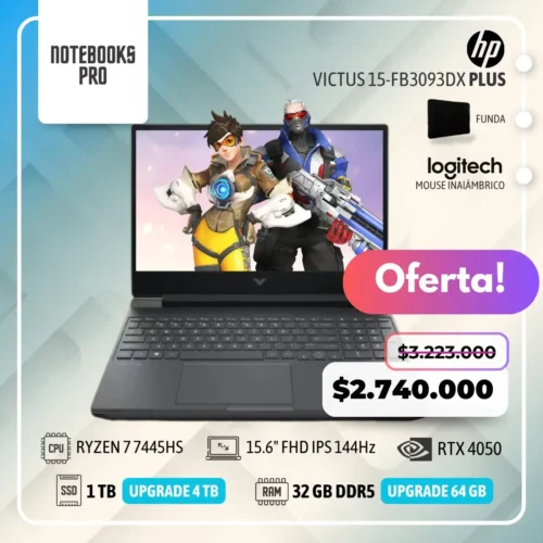 HP VICTUS 15-FB3093DX PLUS - RYZEN 7 7445HS - SSD 1 TB - 32 GB RAM DDR5 - 15.6" FHD IPS 144Hz - RTX 4050 - 6 núcleos - Teclado retroiluminado