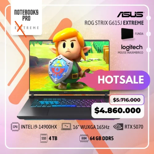 ASUS ROG STRIX G615J EXTREME - i9-14900HX - SSD 4 TB - 64 GB RAM DDR5 - 16" WUXGA 165Hz - RTX 5070 + Funda de regalo y combo cymax