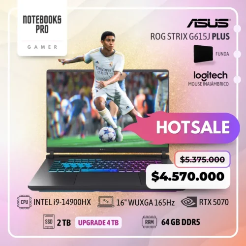ASUS ROG STRIX G615J PLUS - i9-14900HX - SSD 2 TB - 64 GB RAM DDR5 - 16" WUXGA 165Hz - RTX 5070 + Funda de regalo y combo cymax