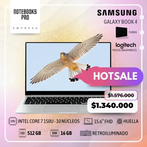 SAMSUNG GALAXY BOOK 4 - INTEL CORE 7 150U - SSD 512 GB - 16 GB RAM - 15.6” FHD - Teclado Retroiluminado - Lector huella - 10 núcleos