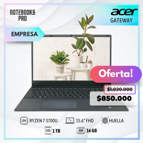 GATEWAY - RYZEN 7 3700U - SSD 1TB - 16 GB RAM - 15.6" FHD - Lector de huella