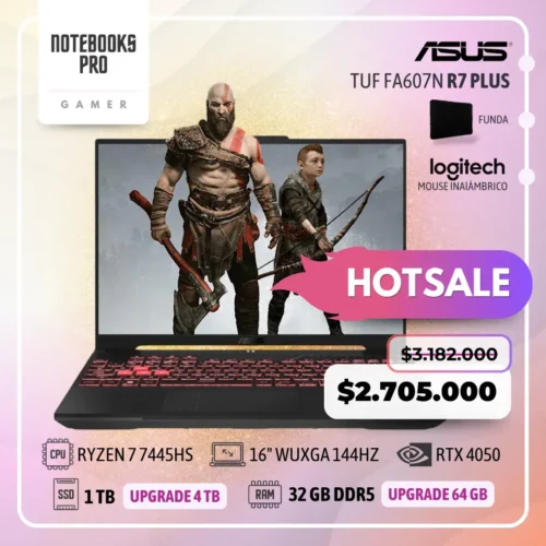 ASUS TUF FA607N PLUS - RYZEN 7 7445HS - SSD 1 TB - 32 GB RAM DDR5 - 16" WUXGA 144HZ - RTX 4050 - Teclado retroiluminado - 6 Núcleos