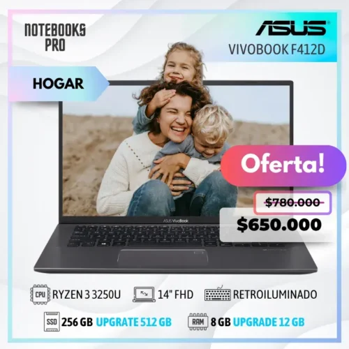 ASUS VIVOBOOK F412D - RYZEN 3 3250U - SSD 256 GB - 8 GB RAM - 14" FHD - Teclado retroiluminado