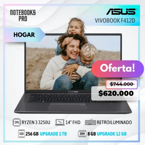 ASUS VIVOBOOK F412D - RYZEN 3 3250U - SSD 256 GB - 8 GB RAM - 14" FHD - Teclado retroiluminado